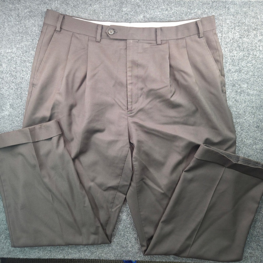 Ralph by Ralph Lauren Mens 36x29 Brown 100% Wool Pleated Cuffed Dress Pants